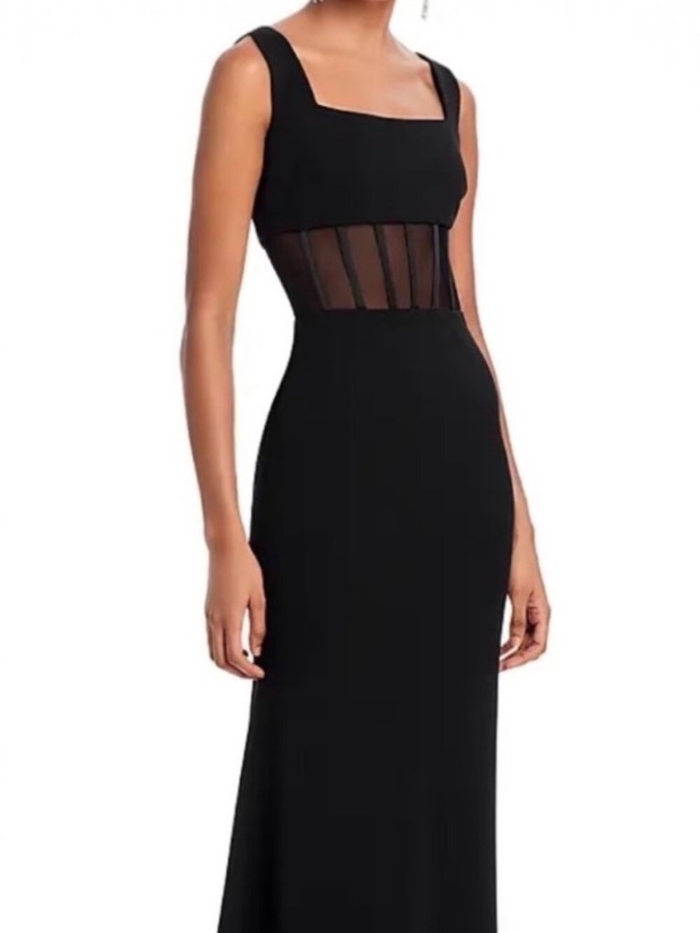 NWT Aqua Black Scuba Crepe Illusion Forma Gown. Size 8